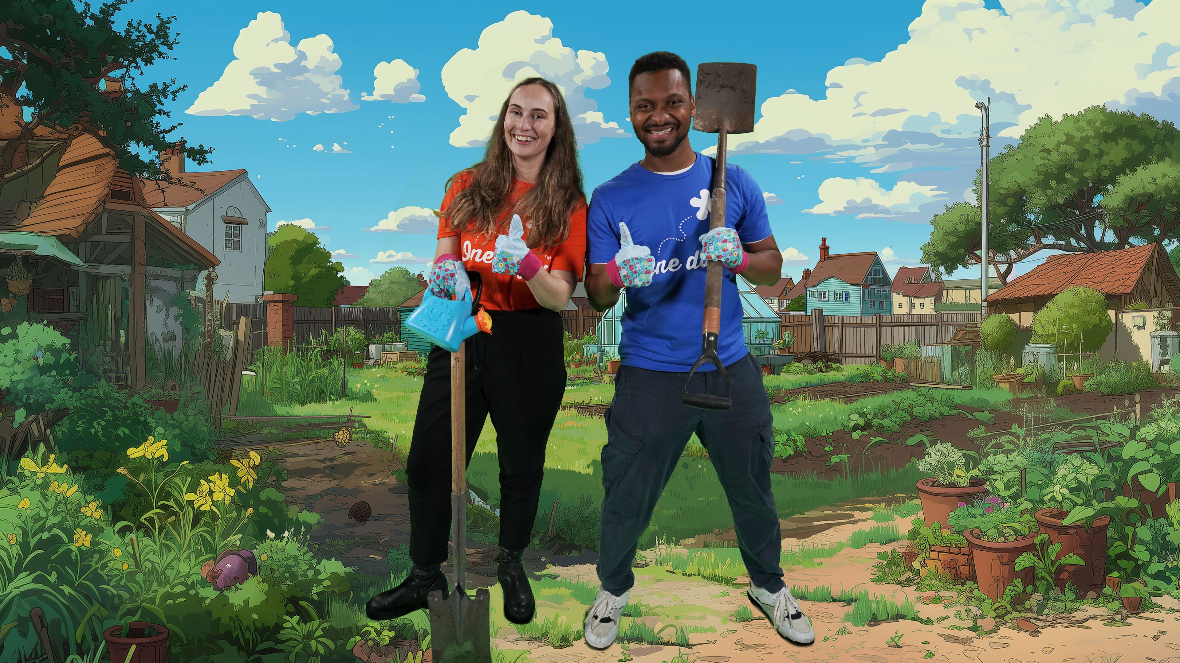 Man and woman with gardening tools